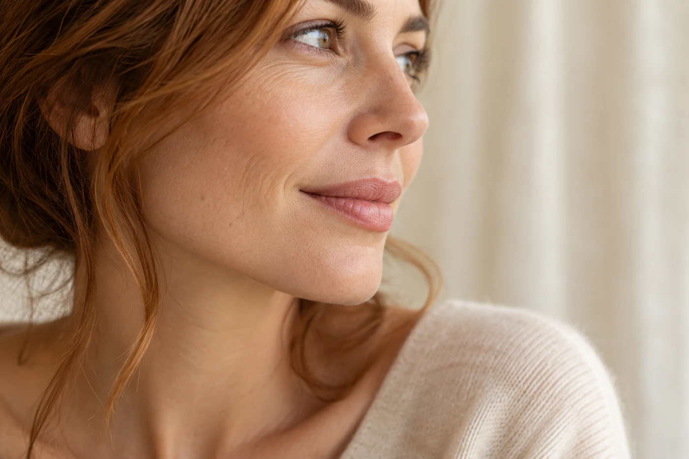 Profile of a woman and detail of the lips